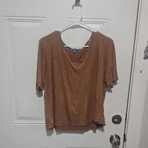 Democracy Shimmery Copper-Brown Short Sleeve Tee